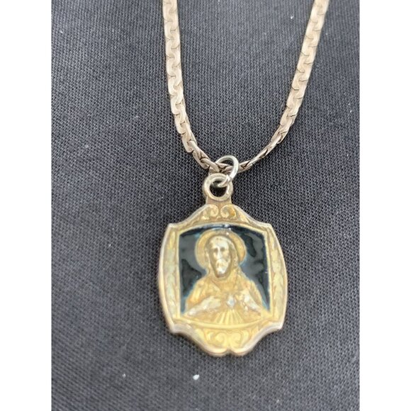 VTG Sacred Heart of Jesus Catholic Sterling Silver Italy 21" Necklace Pendant wi - Picture 1 of 8